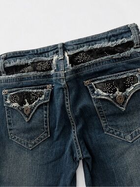BONGO vintage Y2K Dark wash flare leg jeans rhinestones black lace size 9